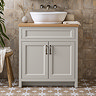 Chatsworth 810mm Traditional Grey Countertop Vanity with Beech Worktop & Antique Brass Handles
