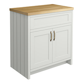 Chatsworth 810mm Traditional Grey Countertop Vanity with Beech Worktop & Antique Brass Handles