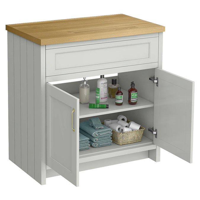 Chatsworth 810mm Traditional Grey Countertop Vanity with Beech Worktop & Brushed Brass Handles