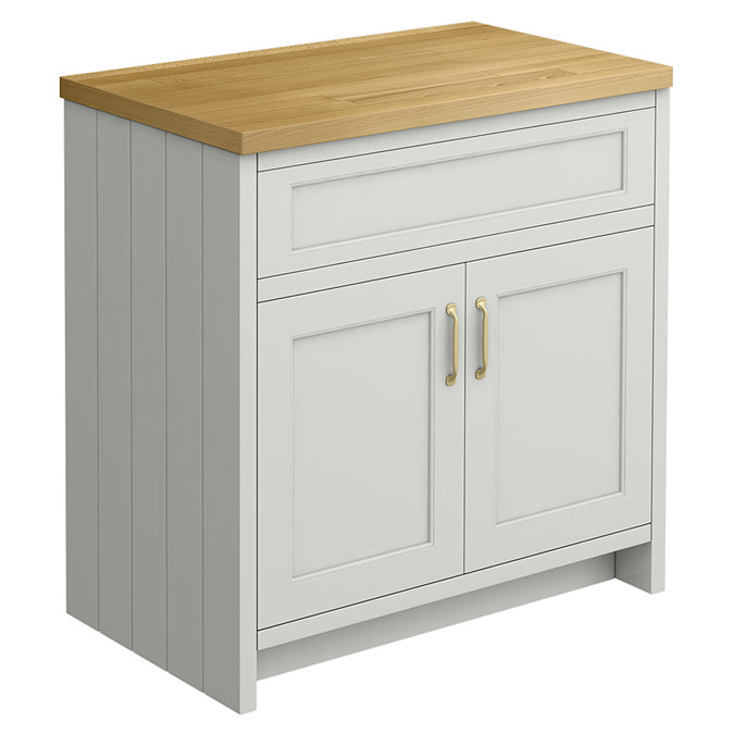 Chatsworth 810mm Traditional Grey Countertop Vanity with Beech Worktop & Brushed Brass Handles