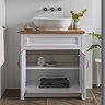 Chatsworth 810mm White Countertop Vanity with Beech Worktop, Oval Gloss White Basin & Antique Brass Handles