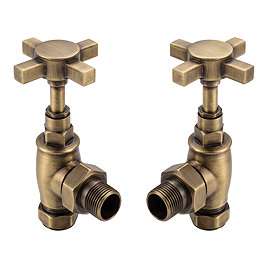 Chatsworth Antique Brass Angled Art Deco Radiator Valves