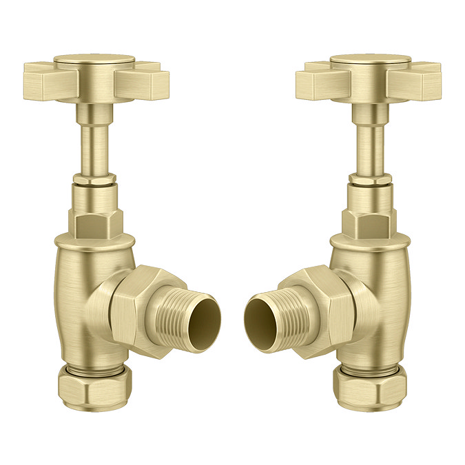 Chatsworth Brushed Brass Angled Art Deco Radiator Valves