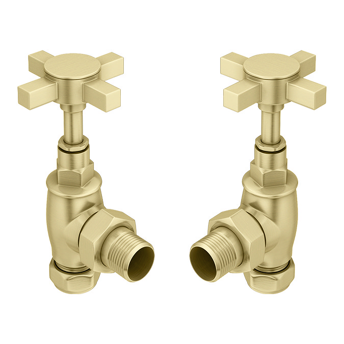 Chatsworth Brushed Brass Angled Art Deco Radiator Valves