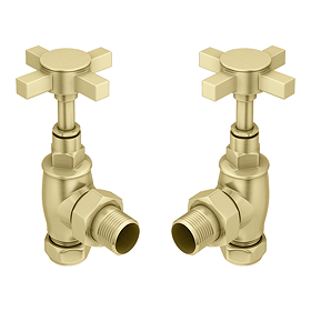 Chatsworth Brushed Brass Angled Art Deco Radiator Valves