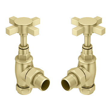 Chatsworth Brushed Brass Angled Art Deco Radiator Valves