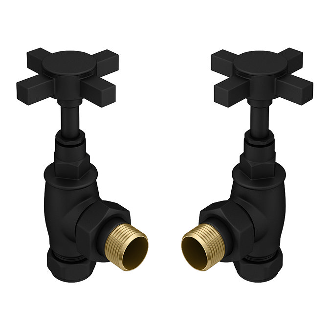 Chatsworth Matt Black Angled Art Deco Radiator Valves