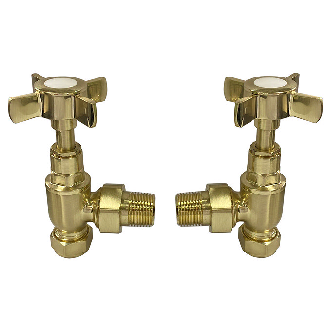 Chatsworth Brushed Brass Angled Traditional Radiator Valves