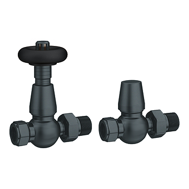 Chatsworth Anthracite & Black Thermostatic Straight Radiator Valves - Energy Saving