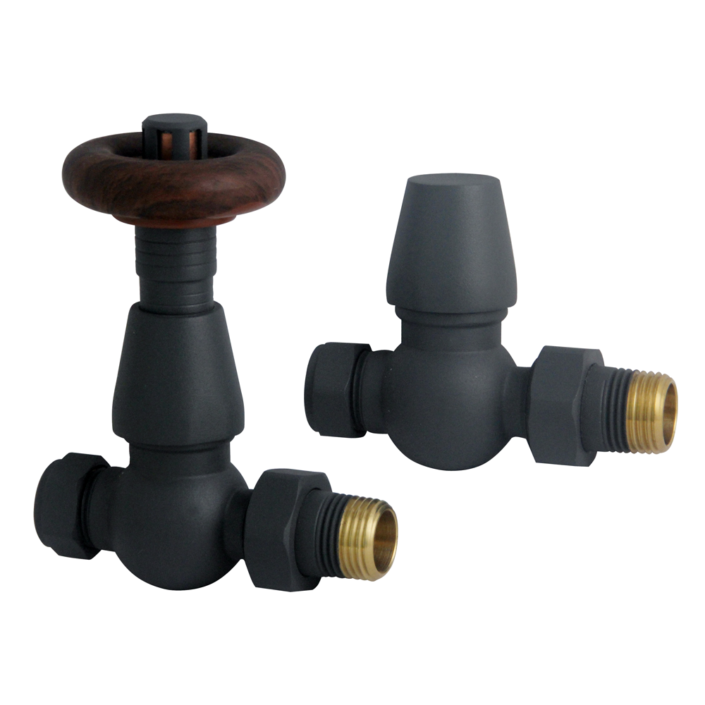 Chatsworth Anthracite Thermostatic Straight Radiator Valves Energy Saving