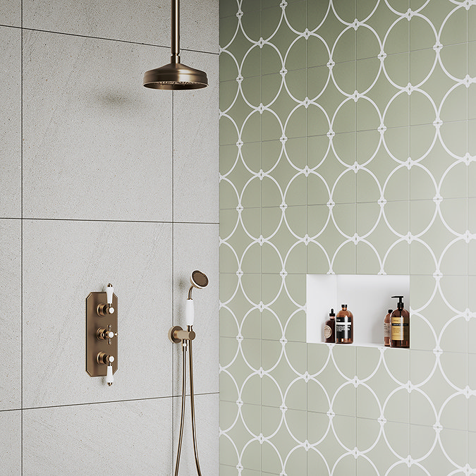 Trafalgar Antique Brass Shower with Concealed Valve, Ceiling Mounted 8" Head + Handset
