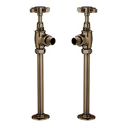 Chatsworth Art Deco Angled Radiator Valves and Pipe Set - Antique Brass