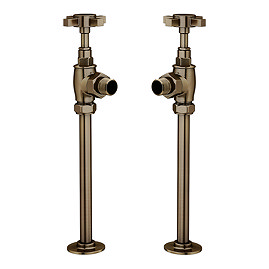 Chatsworth Art Deco Angled Radiator Valves and Pipe Set - Antique Brass