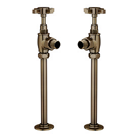 Chatsworth Art Deco Angled Radiator Valves and Pipe Set - Antique Brass