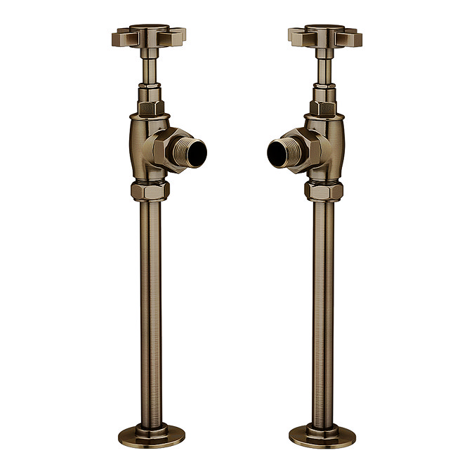 Chatsworth Art Deco Angled Radiator Valves and Pipe Set - Antique Brass