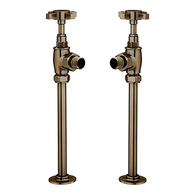 Chatsworth Art Deco Angled Radiator Valves and Pipe Set - Antique Brass