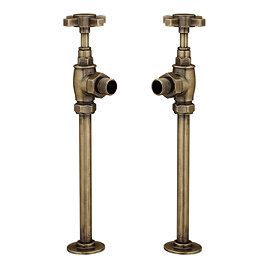 Chatsworth Art Deco Angled Radiator Valves and Pipe Set - Antique Brass