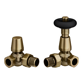 Chatsworth Antique Brass & Black Thermostatic Corner Radiator Valves - Energy Saving