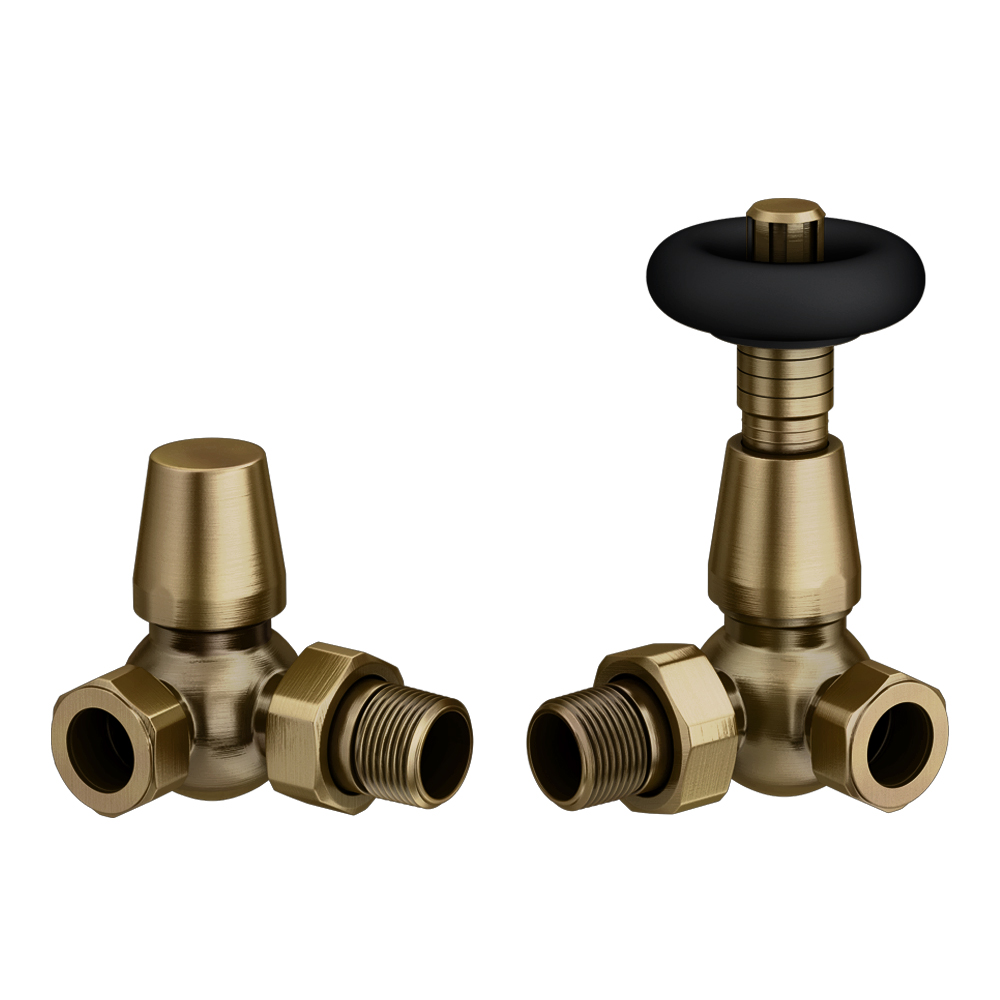 Chatsworth Antique Brass & Black Thermostatic Corner Radiator Valves ...