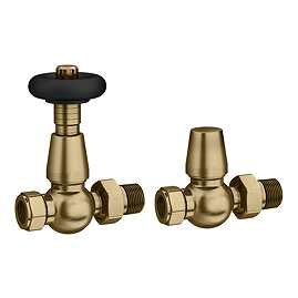Chatsworth Antique Brass & Black Thermostatic Straight Radiator Valves - Energy Saving