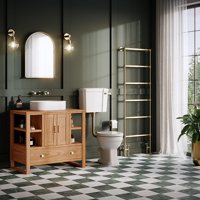 Chatsworth Antique Brass Floor Mounted Towel Rail 1550 x 600mm