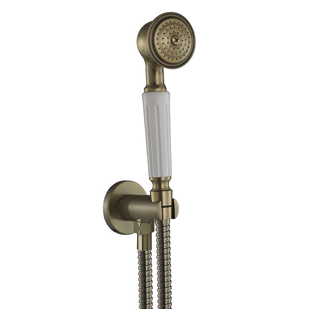 Chatsworth Antique Brass Outlet Elbow with Parking Bracket, Flex & Handset  Feature Large Image