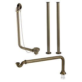 Chatsworth Antique Brass Roll Top Bath Waste with Fixed Height Bath Tap Standpipes