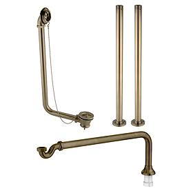Chatsworth Antique Brass Roll Top Bath Waste with Fixed Height Bath Tap Standpipes