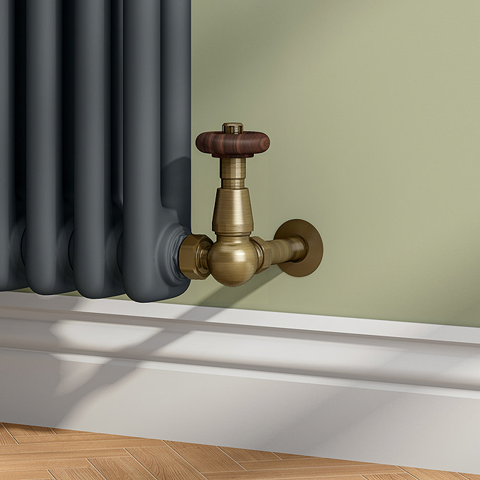 Chatsworth Antique Brass Thermostatic Corner Radiator Valves - Energy Saving