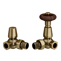 Chatsworth Antique Brass Thermostatic Corner Radiator Valves - Energy Saving