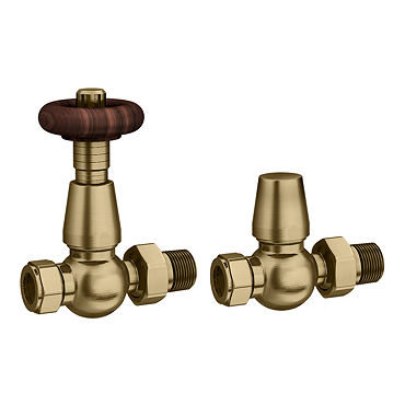 Chatsworth Antique Brass Thermostatic Straight Radiator Valves - Energy Saving