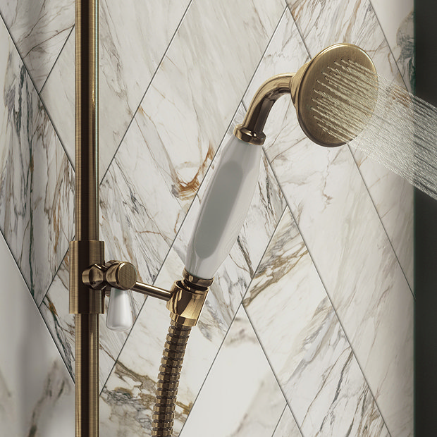 Chatsworth Antique Brass Traditional Crosshead Shower Bar Valve + Slider Rail Kit  In Bathroom Large