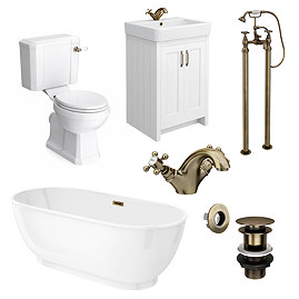Chatsworth Antique Brass & White Complete Bathroom Suite