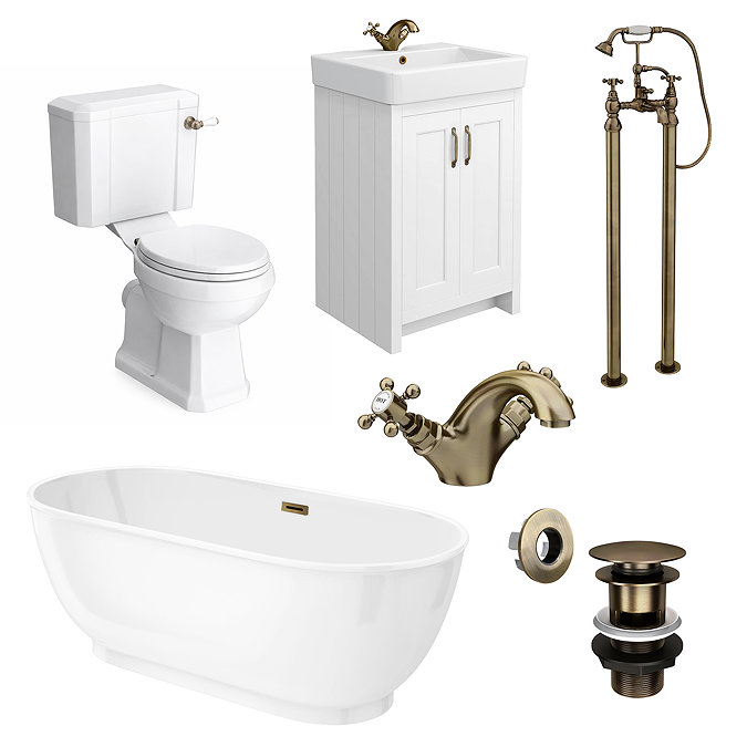Chatsworth Antique Brass & White Complete Bathroom Suite