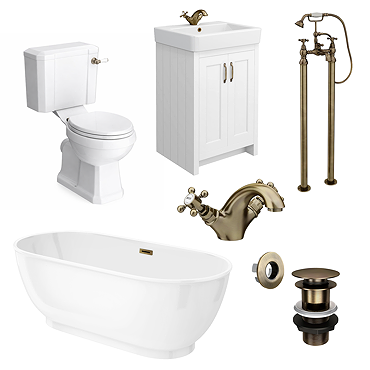 Chatsworth Antique Brass & White Complete Bathroom Suite