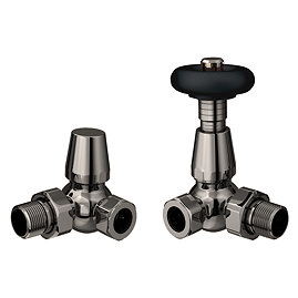 Chatsworth Black Nickel & Black Thermostatic Corner Radiator Valves - Energy Saving