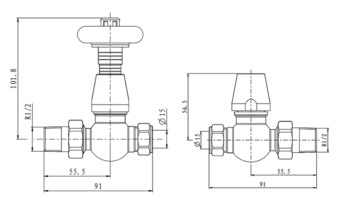 Chatsworth Black Nickel & Black Thermostatic Straight Radiator Valves - Energy Saving