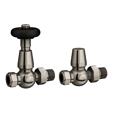 Chatsworth Black Nickel & Black Thermostatic Straight Radiator Valves - Energy Saving