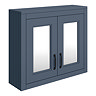 Chatsworth Blue 2-Door Mirror Cabinet - 690mm Wide with Matt Black Handles  Feature Large Image