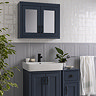 Chatsworth Blue 2-Door Mirror Cabinet - 690mm Wide with Matt Black Handles