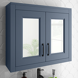 Chatsworth Blue 2-Door Mirror Cabinet - 690mm Wide with Matt Black Handles Medium Image
