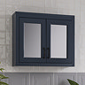 Chatsworth Blue 2-Door Mirror Cabinet - 690mm Wide with Matt Black Handles