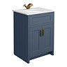 Chatsworth Blue 610mm Vanity with White Marble Basin Top with Antique Brass Handles
