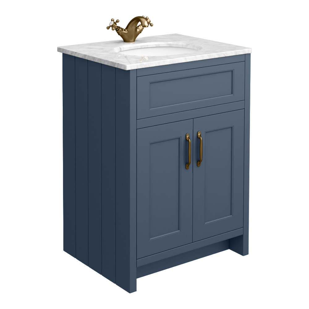 Chatsworth Blue 610mm Vanity with White Marble Basin Top with Antique ...