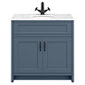 Chatsworth Blue 810mm Vanity with White Marble Basin Top with Matt Black Handles
