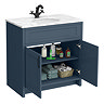 Chatsworth Blue 810mm Vanity with White Marble Basin Top with Matt Black Handles