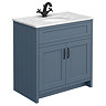 Chatsworth Blue 810mm Vanity with White Marble Basin Top with Matt Black Handles