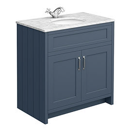 Chatsworth Blue 810mm Vanity with White Marble Basin Top Medium Image