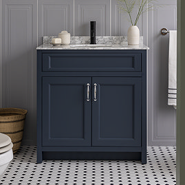 Chatsworth Blue 810mm Vanity with White Marble Basin Top