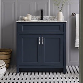Chatsworth Blue 810mm Vanity with White Marble Basin Top